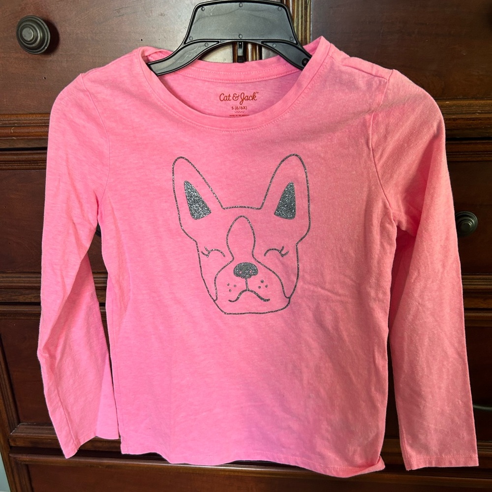 Hot pink, long sleeve t shirt with cute dog picture